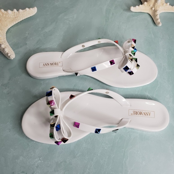 NEW Ann More Diamond Bow White Jelly Sandals - Picture 2 of 8